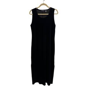 Impressions Black Velour Shift Midi Dress Goth Witchy Grunge Y2K Minimalist M‎